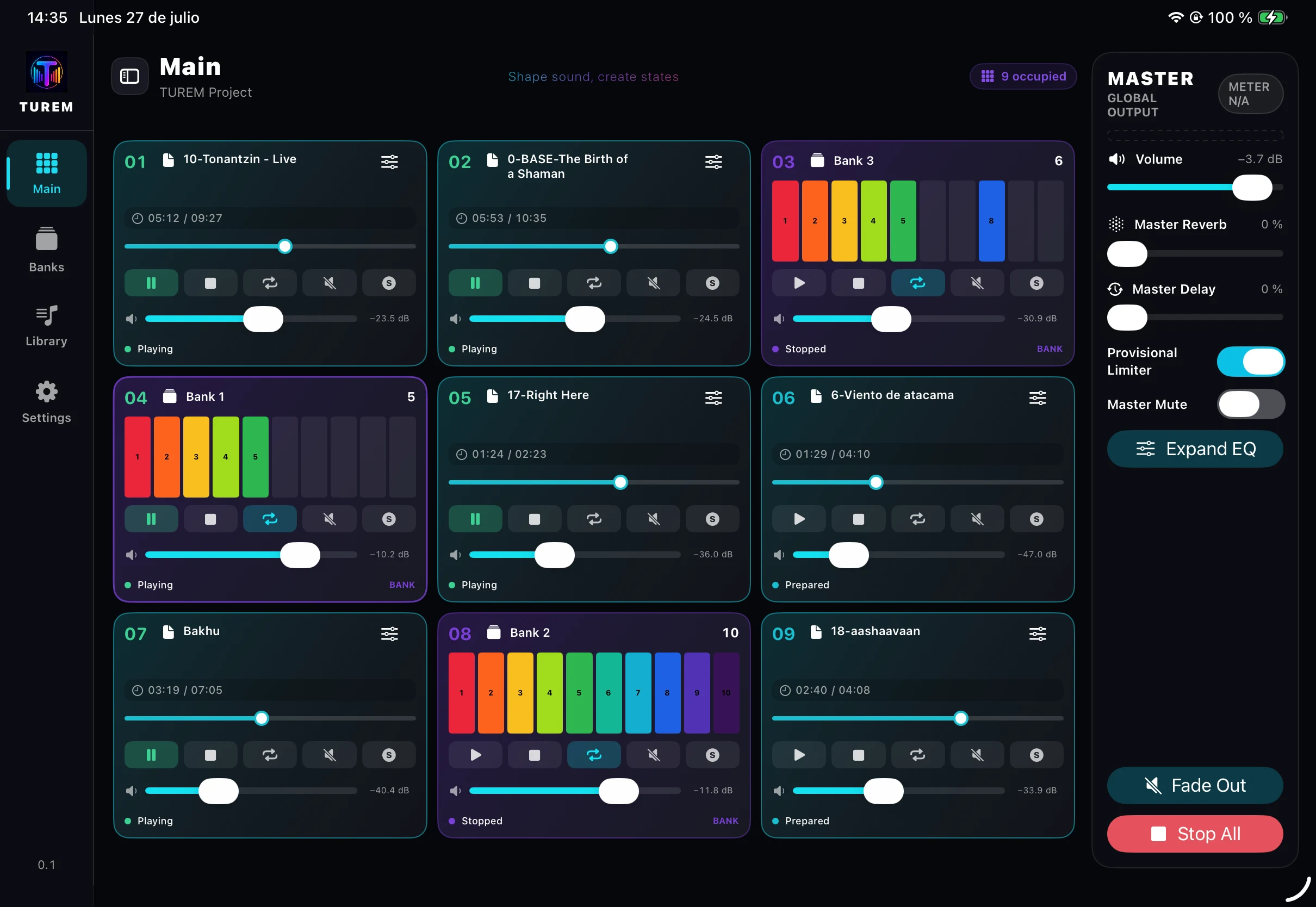 Detailed controls of an individual TUREM sound slot